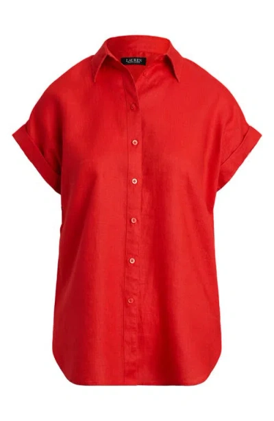Ralph Lauren Relaxed Fit Linen Short-sleeve Shirt In Red