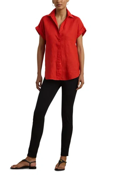 Ralph Lauren Relaxed Fit Linen Short-sleeve Shirt In Red