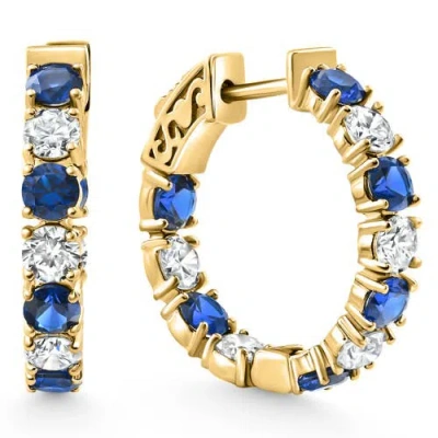 Bliss Diamond 4 1/2ct Blue Sapphire & Diamond Hoops Or Gold Lab Grown 1" Tall