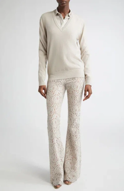 Michael Kors Collection Floral Lace Bootleg Pants In Neutral