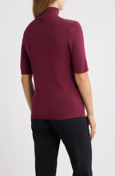 Anne Klein Turtleneck Short Sleeve Rib Sweater In Burgundy