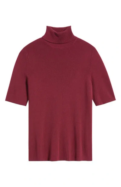 Anne Klein Turtleneck Short Sleeve Rib Sweater In Burgundy