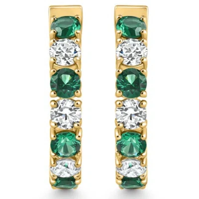 Bliss Diamond 4 1/2ct Emerald & Diamond Hoops Or Gold Lab Grown 1" Tall