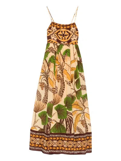 Farm Rio Foliage Sketch Maxi Dress In Neutral