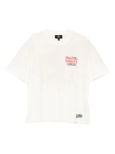 Represent White Crewneck T-shirt With Logo On Front And Rear In Cotton Blend Man