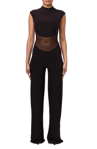 Naked Wardrobe Mesh Mock Neck Jumpsuit In Black