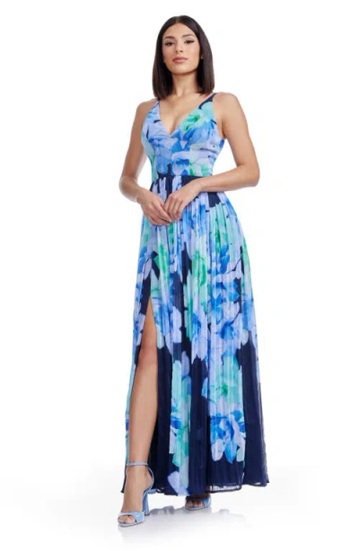 Dress The Population Alyssa Floral Gown In Blue