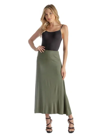 24seven Comfort Apparel Elastic Waist Maxi Skirt In Green
