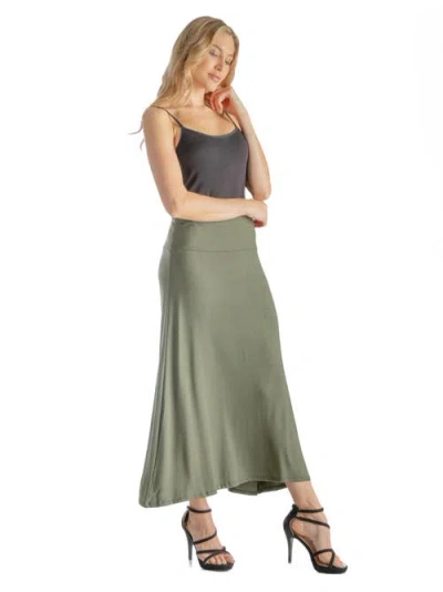 24seven Comfort Apparel Elastic Waist Maxi Skirt In Green