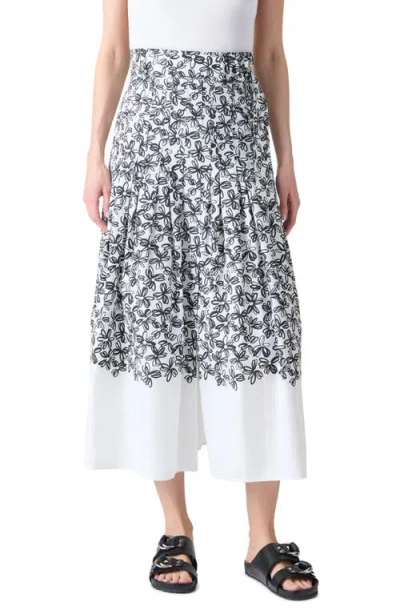 Akris Punto Daisy-print Cotton Poplin Pleated Midi Skirt With Belt In Multi