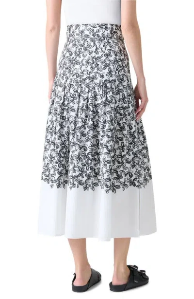 Akris Punto Daisy-print Cotton Poplin Pleated Midi Skirt With Belt In Multi
