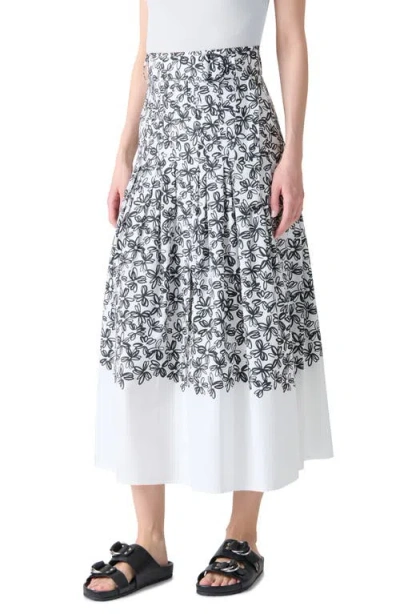 Akris Punto Daisy-print Cotton Poplin Pleated Midi Skirt With Belt In Multi