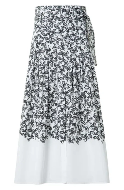 Akris Punto Daisy-print Cotton Poplin Pleated Midi Skirt With Belt In Multi