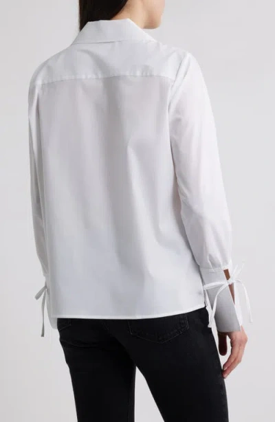 Foxcroft Tie Cuff Cotton Blend Popover Top In White