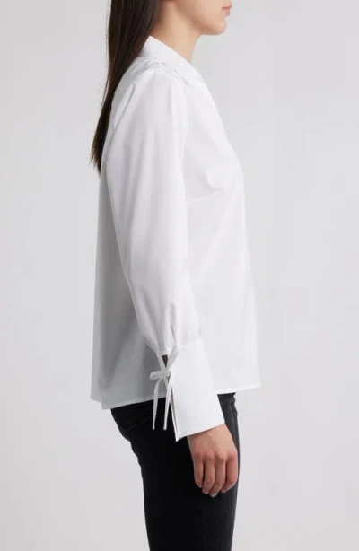 Foxcroft Tie Cuff Cotton Blend Popover Top In White