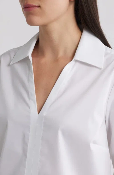 Foxcroft Tie Cuff Cotton Blend Popover Top In White