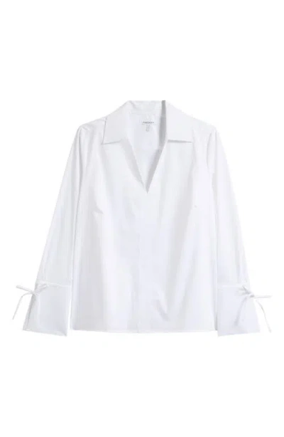 Foxcroft Tie Cuff Cotton Blend Popover Top In White
