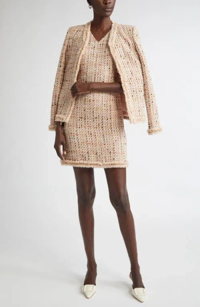 St John St. John Collection Betty Fringe Trim Metallic Tweed Sheath Dress