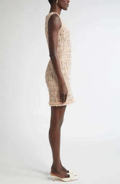 St John St. John Collection Betty Fringe Trim Metallic Tweed Sheath Dress