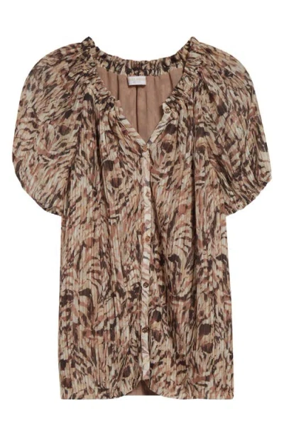 Ramy Brook Soraya Pleated Puff Sleeve Top In Multi