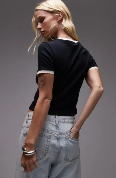 Topshop Frill Edge Everyday Cotton T-shirt In Black