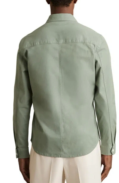 Reiss Sage Green Cotton Twill Twin Pocket Overshirt With Stretch In Green