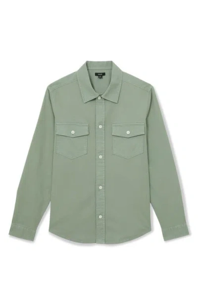 Reiss Sage Green Cotton Twill Twin Pocket Overshirt With Stretch In Green