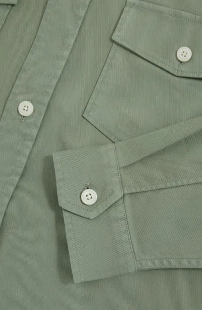 Reiss Sage Green Cotton Twill Twin Pocket Overshirt With Stretch In Green