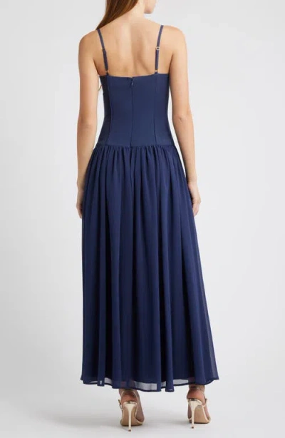 Hutch Bustier Drop Waist Evening Gown In Blue
