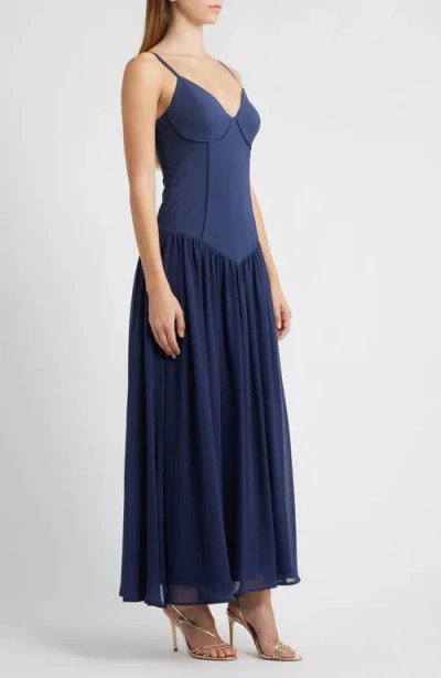 Hutch Bustier Drop Waist Evening Gown In Blue
