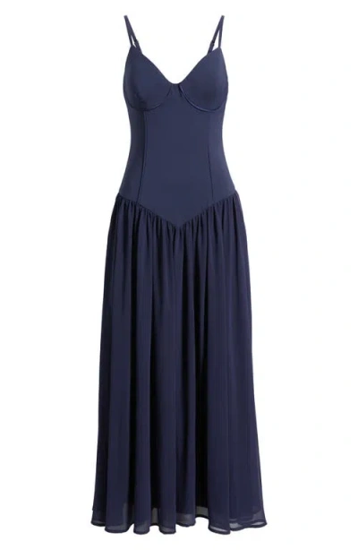 Hutch Bustier Drop Waist Evening Gown In Blue