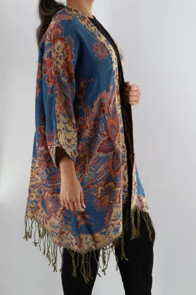 La Fiorentina Printed Ruana With Fringe