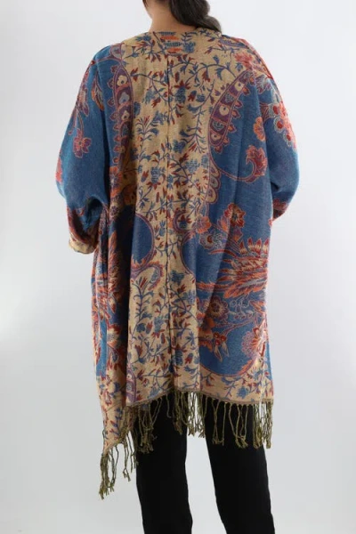 La Fiorentina Printed Ruana With Fringe
