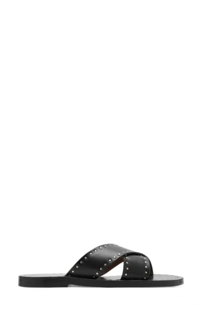 Mango Leather Studded Strap Sandal In Black