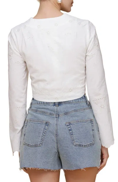 Avec Les Filles Eyelet Embroidery Crop Cotton Shirt In White
