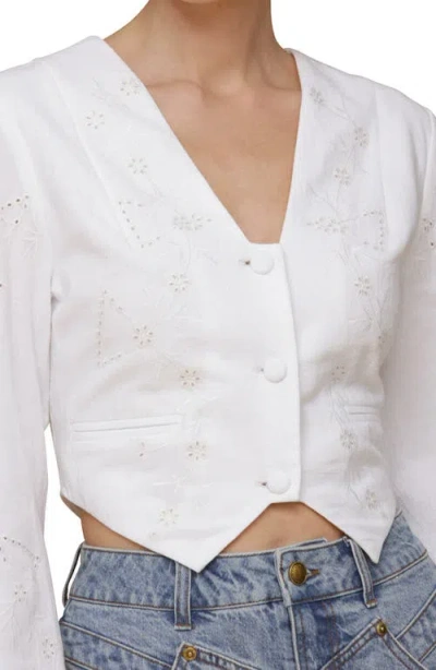 Avec Les Filles Eyelet Embroidery Crop Cotton Shirt In White
