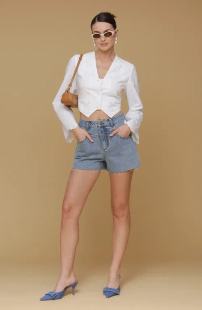 Avec Les Filles Eyelet Embroidery Crop Cotton Shirt In White