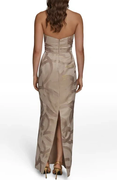 Donna Karan New York Pleated Metallic Strapless Gown In Brown
