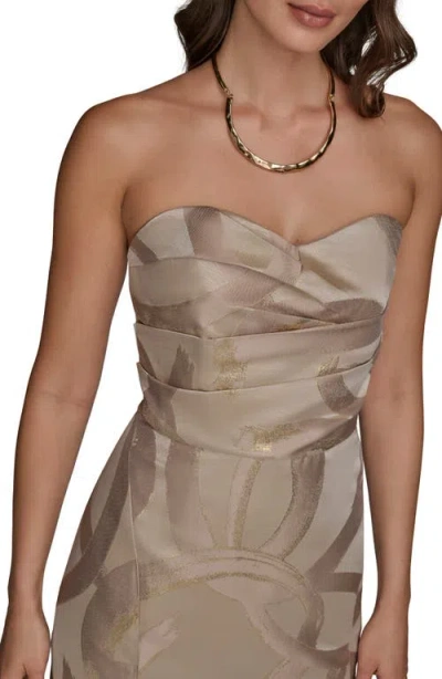Donna Karan New York Pleated Metallic Strapless Gown In Brown