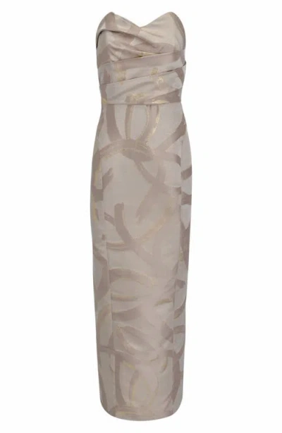 Donna Karan New York Pleated Metallic Strapless Gown In Brown