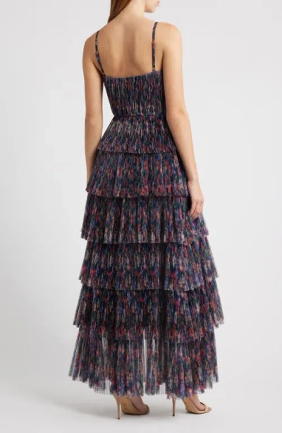 Hutch Floral Gathered Tiered Evening Gown In Multi
