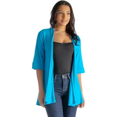 24seven Comfort Apparel Open Front Elbow Length Sleeve Cardigan