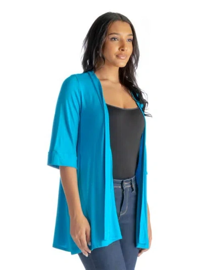 24seven Comfort Apparel Open Front Elbow Length Sleeve Cardigan