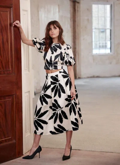 Mint Velvet Neutral Palm Print Midi Skirt