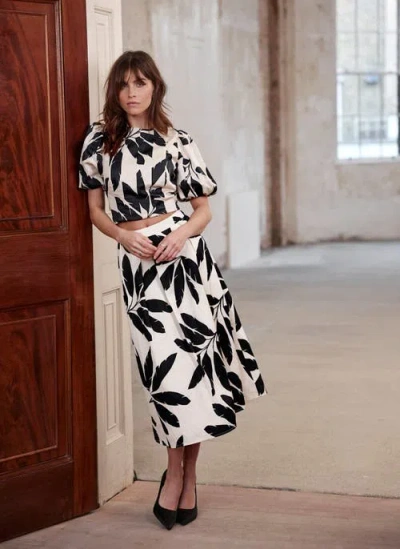 Mint Velvet Neutral Palm Print Midi Skirt