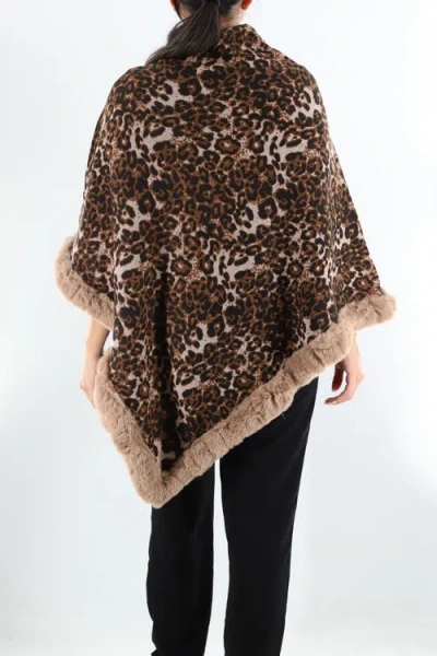 La Fiorentina Animal Print Poncho With Stones/faux Fur