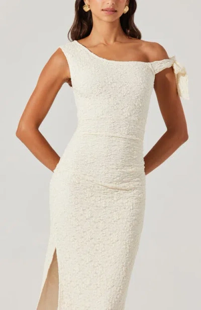 Astr The Label Emely Floral One-shoulder Stretch Lace Dress In Neutral