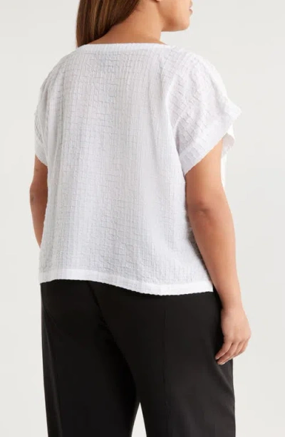 Eileen Fisher Boxy Boat Neck Organic Cotton Blend Top In White