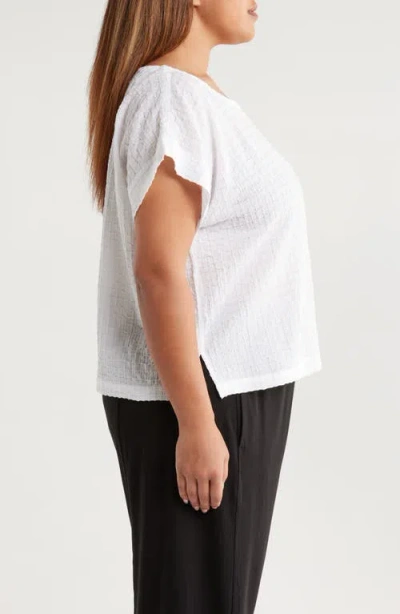 Eileen Fisher Boxy Boat Neck Organic Cotton Blend Top In White
