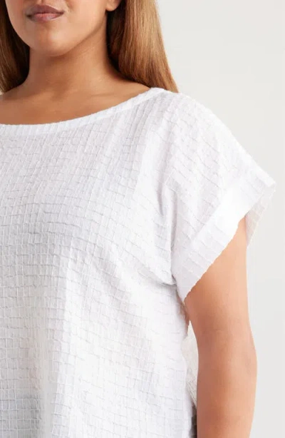 Eileen Fisher Boxy Boat Neck Organic Cotton Blend Top In White